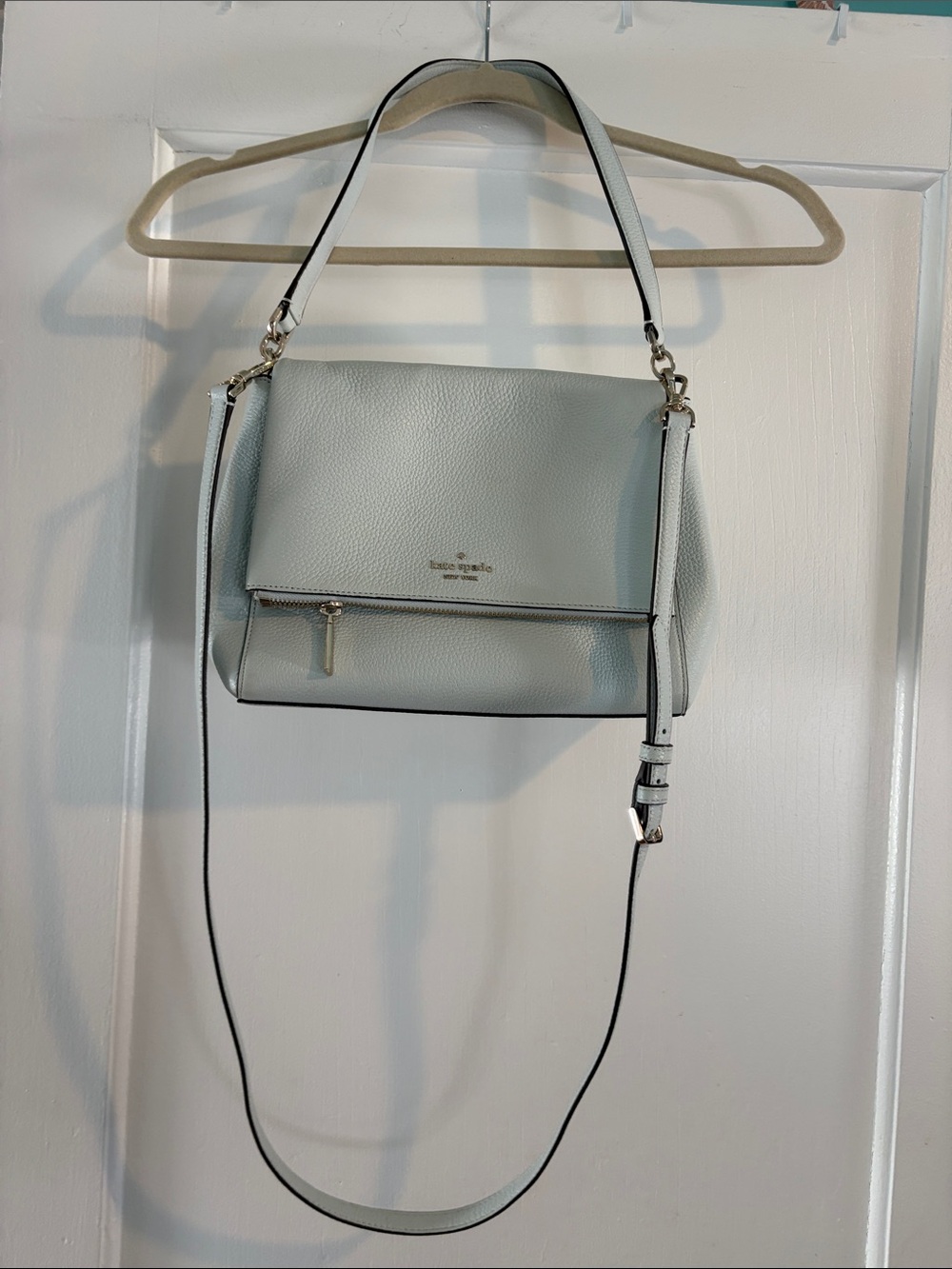 kate spade Pebbled Leather Shoulder Bag in Light Blue-Gray